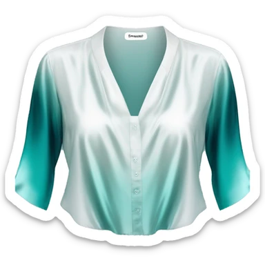 Realistic isolated white to teal ombre low cut shiny silk blouse. sticker
