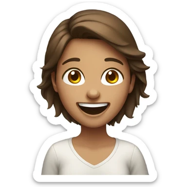 brown haired girl indoors laughing sticker