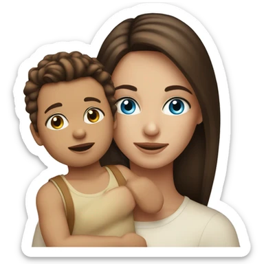 Brunette woman with blue eyes holding Brown hair toddler boy with blue eyes sticker