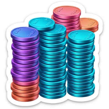 Many Coins pack stack
in gradient of turquoise, blue, pink, purple, and coral
 sticker
