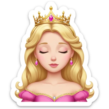 Aurora Sleeping Beauty from hips up, bright pink ballgown, golden blonde hair with gold tiara, minimal style but very recognizable sticker