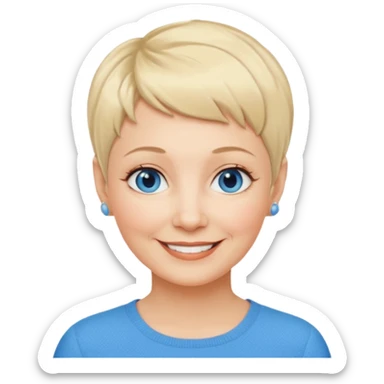 Mujer  60 años pelo rubio y pixie ojos azules cara redonda sticker