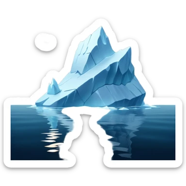 A 3D iceberg in Apple Memoji style, no face, smooth and glossy, floating in dark ocean at night, soft moonlight, subtle reflections, minimal style. A tiny ship in the distance approaching. Pixar-style render, cinematic and clean.
 sticker