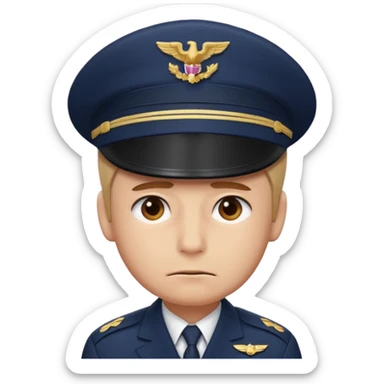 Slack-style emoji of a pilot wearing a navy captain hat feeling sad sticker