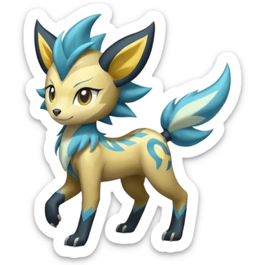  Cute handsome Wild Feral Lightning-patterned Zig-zagged buzzy fuzzy Meloetta-Manectric-Zeraora-Luxray-Cobalion-Suicune-Vernid-fusion-hybrid-creature, full body  sticker
