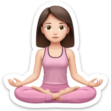 white brunette girl in light pink workout clothes with hazel eyes meditating sticker