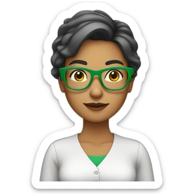 tanned female teacher with green glasses sticker