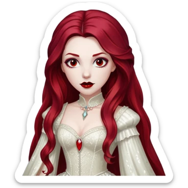 Bride of Dracula with long dark red hair, ivory sequin outfit sticker
