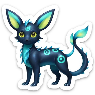 Shiny Aural Iridescent Fluorescent Bioluminescent Umbreon-Amaura-Salandit-Vaporeon-Fakémon-fusion (full body) sticker