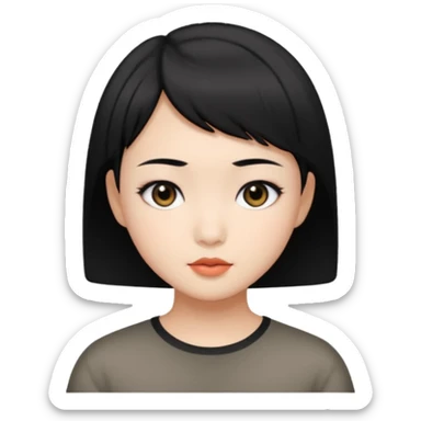 Asian pretty girl with black color short hair and black eyes sticker