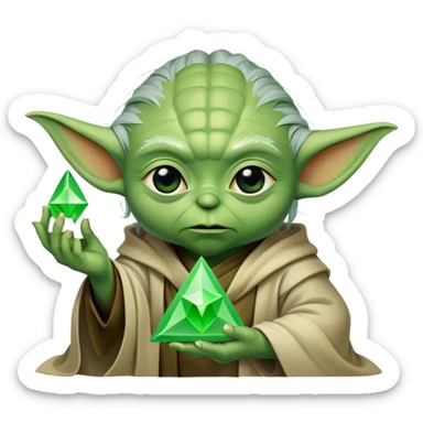 yoda holding a green mystic hollow triangle sticker