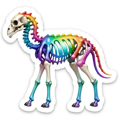 An iridescent rainbow gradient epic shiny cool edgy skeletal animal, full body sticker