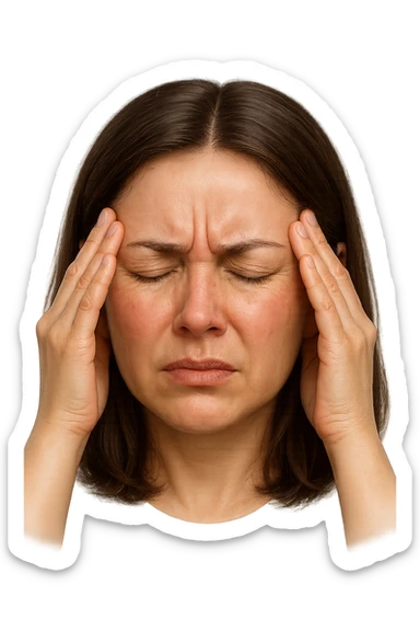 emoji stile iphone di donna con mal di testa, iperrealistico 4k sticker