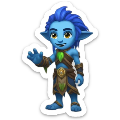 warcraft night elf druid male waving with blue skin sticker