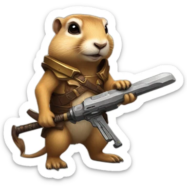 Prairie dog from World of Warcraft holding a weapon bigger than him sticker