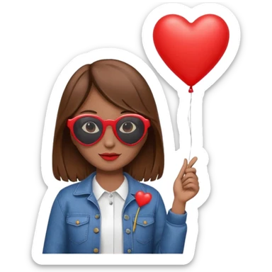 brown hair girl with sun glasses holding red heart balloon sticker