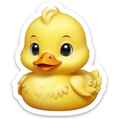 Cinematic Comical Yellow Baby Duck Portrait Emoji, Head tilted dramatically with an exaggeratedly amused expression, featuring a striking, fluffy yellow downy coat with a tiny quirky beak, wide, expressive eyes filled with playful disbelief, Simplified yet hilariously expressive features, highly detailed, glowing with a slightly sassy glow, high shine, dramatic yet playful, stylized with an air of cheeky mischief, bright and endearing, soft glowing outline, capturing the essence of a spirited and over-the-top duckling, so meme-worthy it feels like it could peep its way into internet fame instantly! sticker