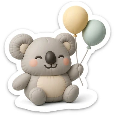koala floating with pastel balloons, happy face, cushion style sticker