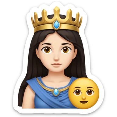 Athena the Greek goddess, dark haired, facing camera, in emoji style important deity in Greek mythology, daughter of Zeus, Strategic warfare Wisdom and intellect Craft, engineering, building, navigation Justice good governance Protection of cities embodys rational, disciplined intelligence  sticker