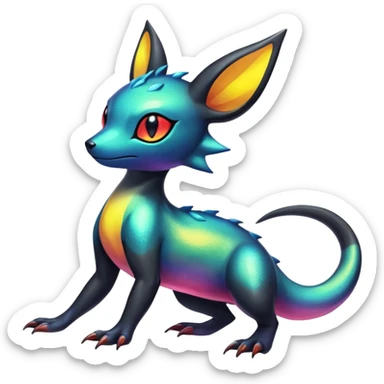 Colorful Iridescent Exotic Salandit-Aurorus-Umbreon-Fakémon-hybrid-creature (full body)  sticker