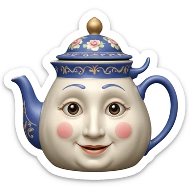 A character from the fairy tale Beauty and the Beast: Mrs. Potts, the middle-aged lady (around 40 years old) who was turned into a teapot. She retains the teapot's original form, with an anthropomorphic face on the teapot. sticker