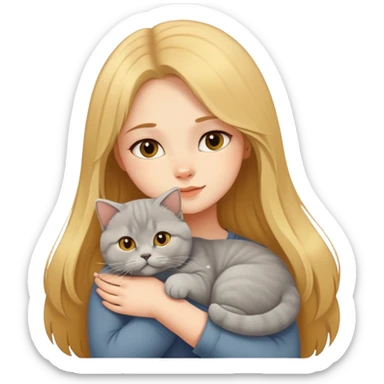 A long-haired girl hugs a gorgeous golden shaded British Shorthair." sticker