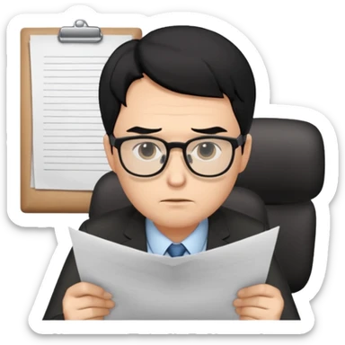 male office doubt face looking at paper with black hair sticker