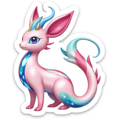 Shiny Exotic Colorful Ethereal Sparkly Sylveon-Milotic-Amaura-Aurorus-Fakémon-hybrid-creature (full body)  sticker