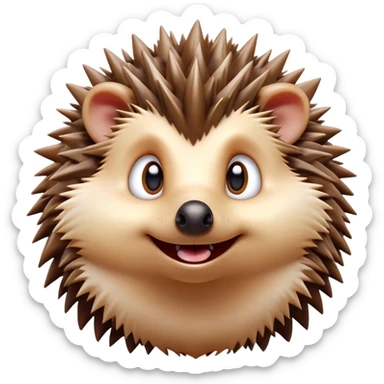 Cinematic Comical Hedgehog Portrait Emoji, Head tilted dramatically with an exaggeratedly amused expression, featuring a striking spiky brown Fur with a quirky, scrunched-up face and wide, expressive eyes filled with playful disbelief, Simplified yet hilariously expressive features, highly detailed, glowing with a slightly sassy glow, high shine, dramatic yet playful, stylized with an air of cheeky mischief, bright and endearing, soft glowing outline, capturing the essence of a spirited and over-the-top hedgehog, so meme-worthy it feels like it could roll its spines into internet fame instantly! sticker