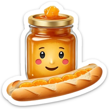 Hermès-style baguette with orange jam jar, luxury, cute emoji style sticker