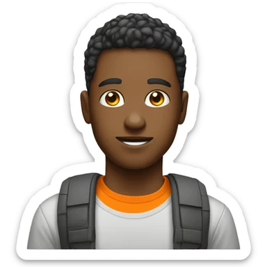 technological young man, with orange t-shirt or shirt sticker