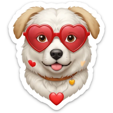 Chien blanc type Montagne des Pyrenees avec des lunettes en forme de cœur rouge sticker