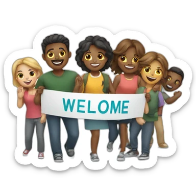 people holdingwelcome banner sticker