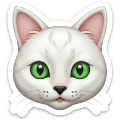 Haz una gata de ojos verdes la cara blanca con mancha negra en las orejas que agarra parte de la frente del lado der pero del iz va desde el ojo hasta la oreja la mancha, tiene la nariz negra en forma de corazón y todo lo que sobra de la cara, barbilla la nariz arriba y el lado de bigotes es blanca sticker