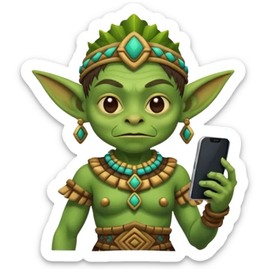 goblin with mayan custome dress and smartphone sticker