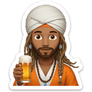 Brownskin man with long dreadlocks add a white turban on his head orange shirt drinking bear sticker