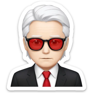 Satoru Gojo from Jujutsu Kaisen with white hair, black suit, red tie, and sunglasses sticker