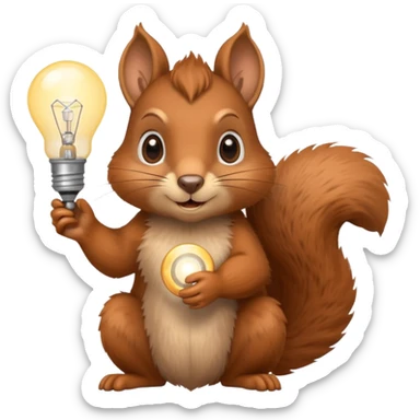 a clever squirrel holding a lightbulb sticker