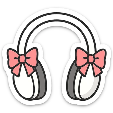 flat toon style white headphones with pink bows sticker