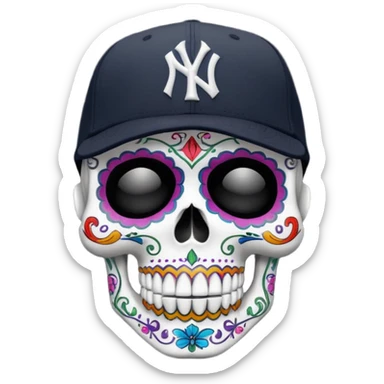 Skull día de muertos wearing a black New York Yankees new era cap  sticker