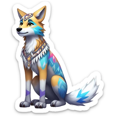 Anthro Colorful Shiny Fionbri-Falvie-sparkle-wolf-sona with tribal markings full body sticker