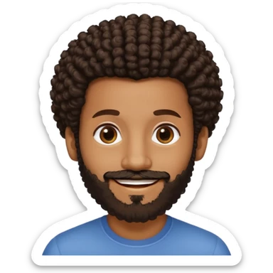 Medium brown skin man with beard and a tiny curly  Afro fade with dark dark brown eyes  sticker