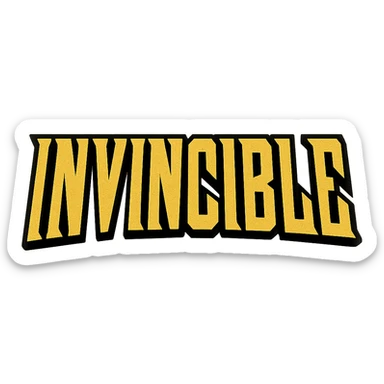the word 'Invincible' in a clean, modern superhero font, yellow with thick black outline, no background sticker