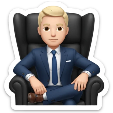businessman sitting in an armchair, confident relaxed pose, formal suit and tie, professional corporate vibe, 3D cartoon style, mobile game icon style, clean background, no text, no watermark
 sticker