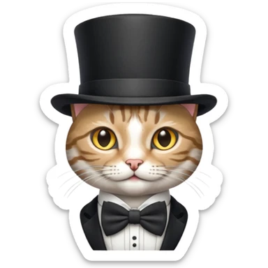 Grey tabby cat in top hat and bow tie sticker