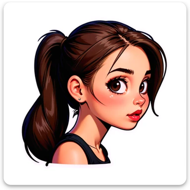 A girl sideways head big lips pony tail big mole on cheek eyes sticker