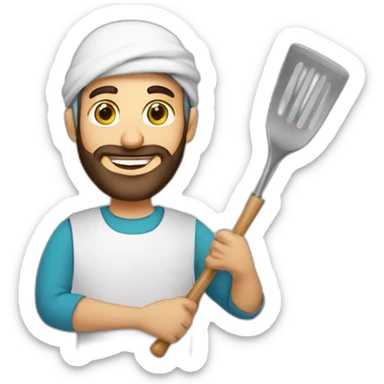 smiling-arab-bearded-man-holding-baby-and-kitchen-tool sticker