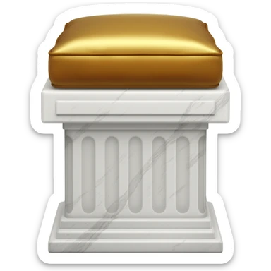 Beautiful precious tall Greek White marble pedestal with a gold cushion laying on top of it sticker