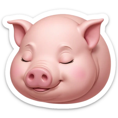 Meme-Worthy Cute Sleeping Pig Portrait Emoji, Head resting peacefully with a contented smile, showcasing a delightfully stout build and a luxuriously soft rosy-pink hide, eyes shut in a serene, restful nap, Simplified yet hilariously adorable features, highly detailed, glowing with a soft, drowsy light, high shine, relaxed and utterly lovable, stylized with an air of playful laziness, bright and heartwarming, soft glowing outline, capturing the essence of a comically sleepy pig, so meme-worthy it feels like it could instantly become the next viral sensation of adorable slumber! sticker