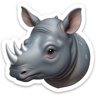 Cinematic Cute Rhinoceros Portrait Emoji, Head tilted playfully and inquisitively, featuring a rugged, glossy slate-gray hide with a gentle, rounded white horn and round, sparkling eyes filled with curious wonder, Simplified yet irresistibly adorable features, highly detailed, glowing with a warm, friendly glow, high shine, affectionate and mighty, stylized with a touch of ancient charm, bright and endearing, soft glowing outline, capturing the essence of a mischievous yet loving rhinoceros, so playful it feels like it could stomp out of the screen and into your arms! sticker